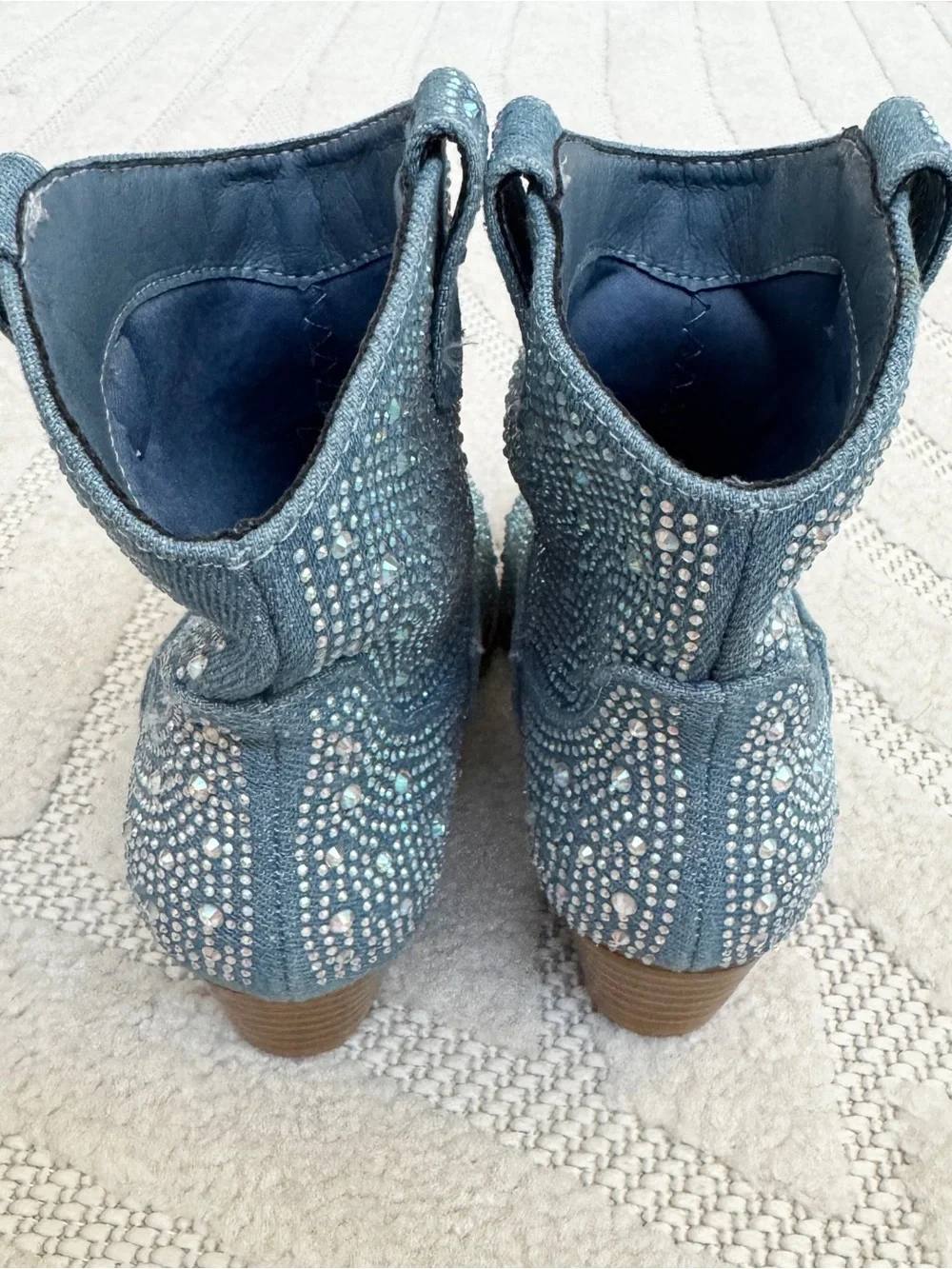 Link Kids Denim-Blue Rhinestone Cowboy Ankle Boots